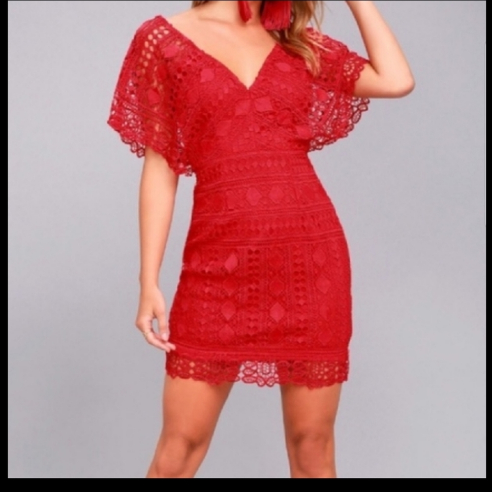 NWT Lulu's Red Crochet Dress
